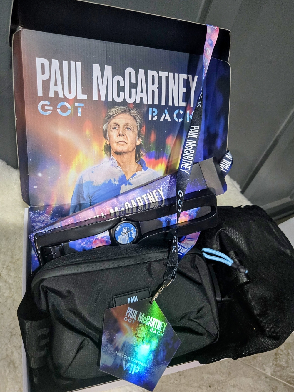 Paul McCartney GOT BACK VIP Lanyard + Pouch - Black with Multicolor Galaxy